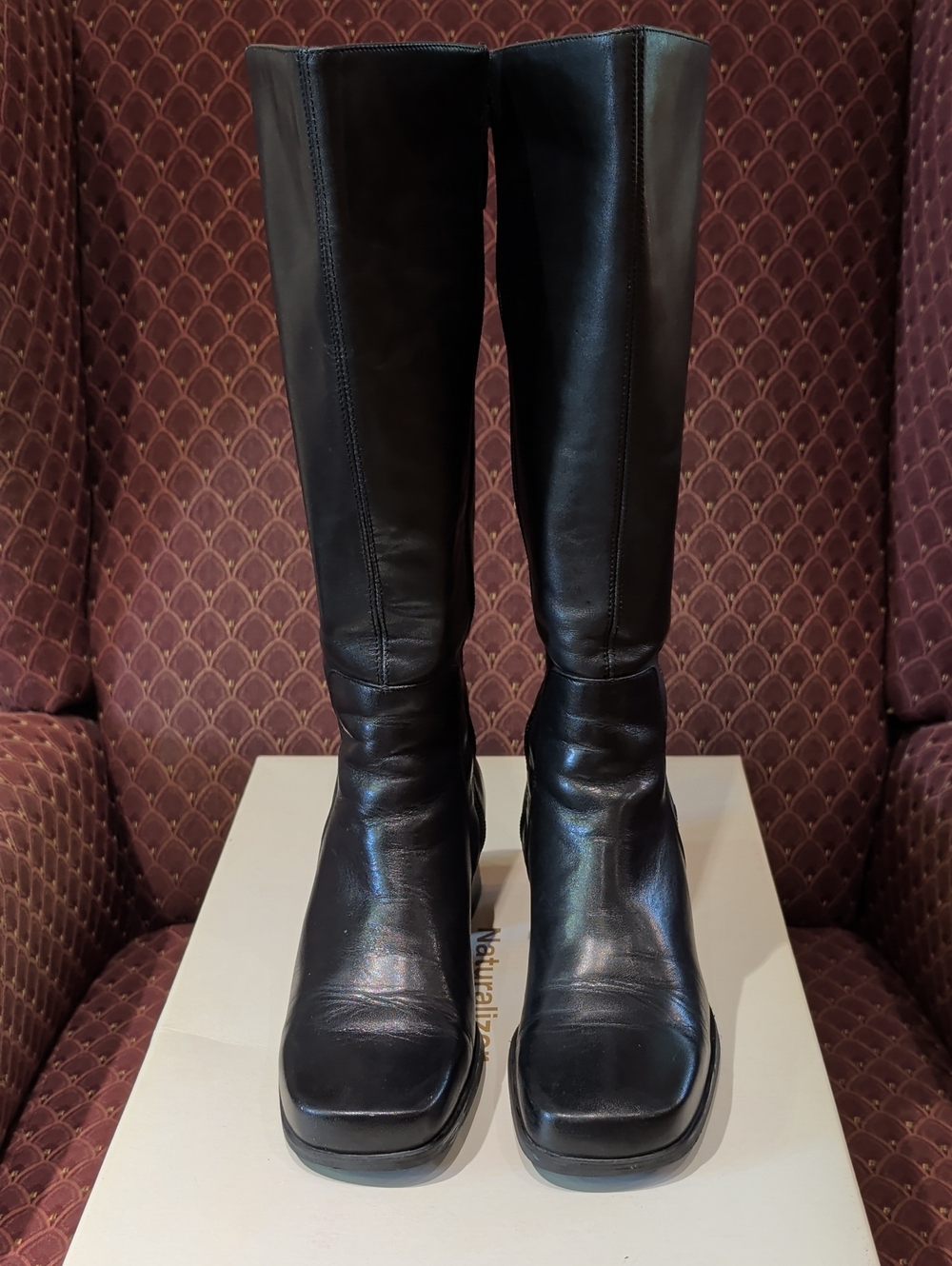 Naturalizer Wonderful Plus Black Tall Boots With Zipper And Block Heel Size 8.5M